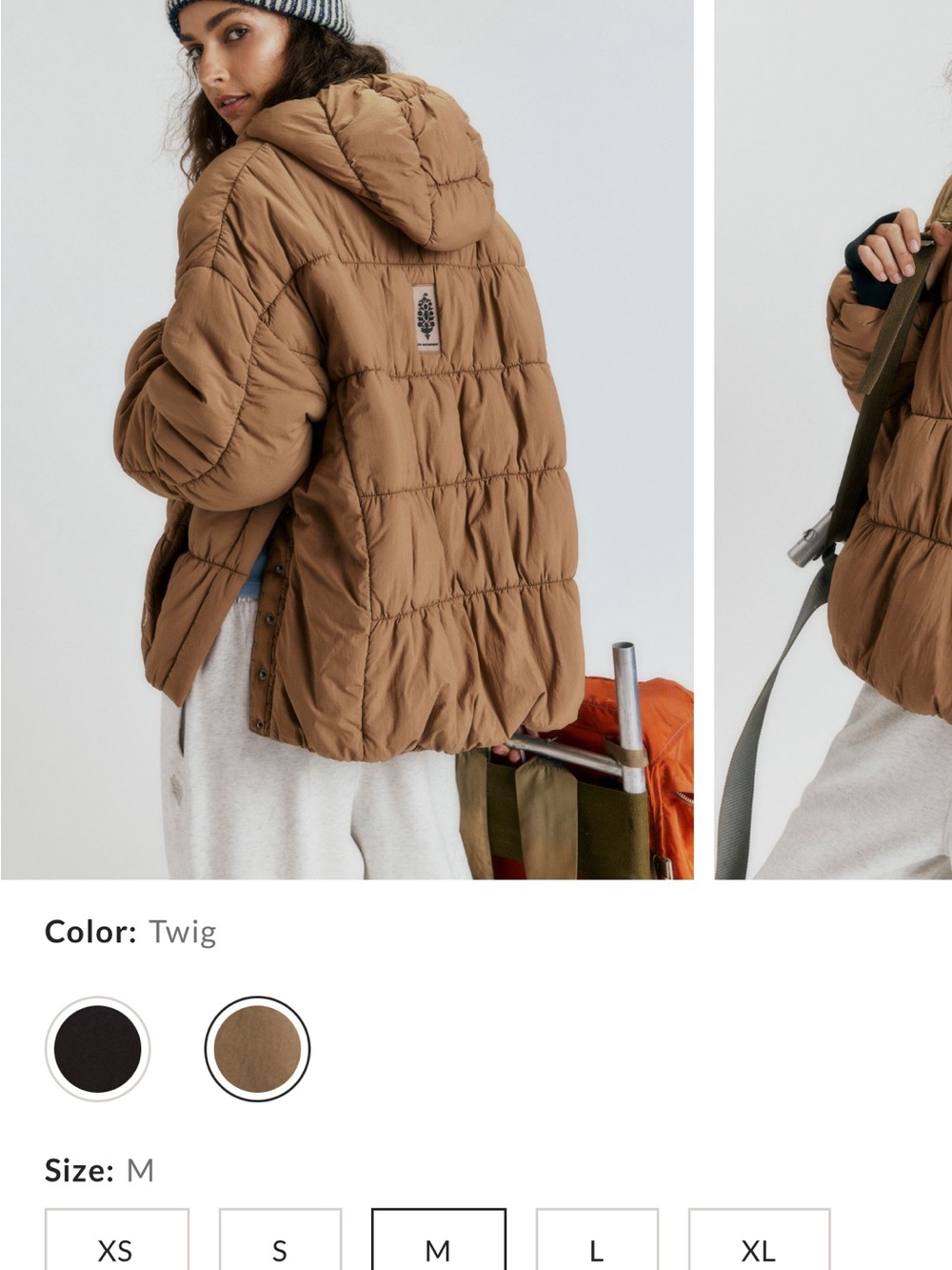 Free People Twig Hooded Quilted Puffer in Brown